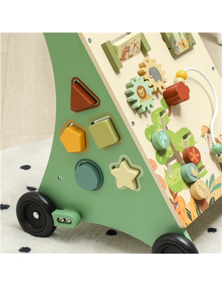 AIYAPLAY Wooden Baby Walker, Push Along Walker Toys with Speed Control, Xylophone, gears and Bead Maze, Green - pic 175936 | FastDaddyshop