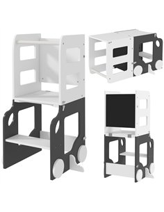 AIYAPLAY Toddler Step Stool, 4 in 1 Standing Tower, Foldable Toddler Step with Safety Rail, for Kitchen, Bathroom, Grey