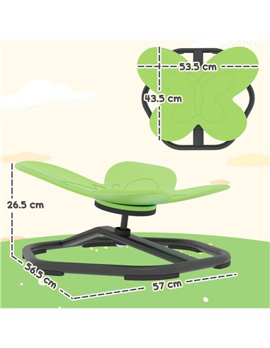 AIYAPLAY Butterfly-Shaped Kids Swivel Chair, Sensory Spinning Chair for Balance and Coordination Training, Green