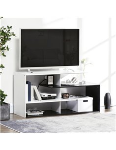 Homcom 1200mm TV Stand with Open Storage Shelves, Black and White 2