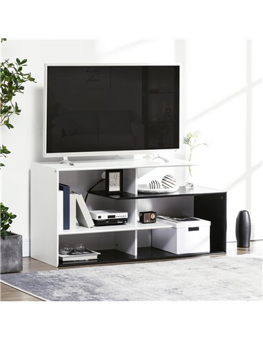 Homcom 1200mm TV Stand with Open Storage Shelves, Black and White