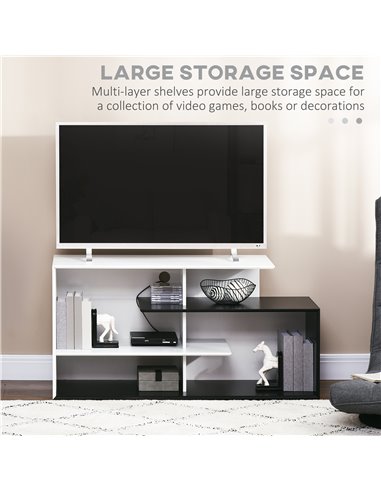 Homcom 1200mm TV Stand with Open Storage Shelves, Black and White