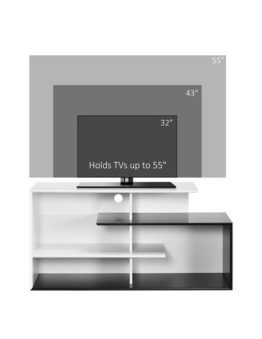 Homcom 1200mm TV Stand with Open Storage Shelves, Black and White