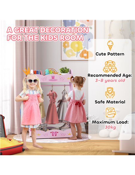 AIYAPLAY Kids Clothes Rail, Kids Dressing Mirror with 360° Rotating, 2 Piece Kids Furniture Set with Storage Shelves, Pink - pic 176041 | FastDaddyshop