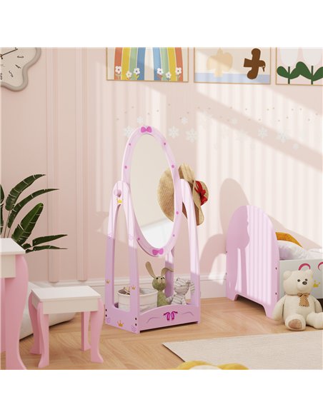 AIYAPLAY Kids Clothes Rail, Kids Dressing Mirror with 360° Rotating, 2 Piece Kids Furniture Set with Storage Shelves, Pink - pic 176054 | FastDaddyshop