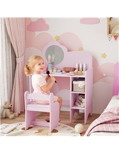 AIYAPLAY Kids Dressing Table with Mirror, Stool, Kids Vanity Table with Shelves, for Ages 3-8 Years, Purple 2