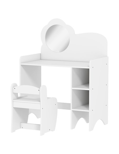 AIYAPLAY Kids Dressing Table with Mirror, Stool, Kids Vanity Table with Shelves, for Ages 3-8 Years, White - pic 176064 | FastDaddyshop