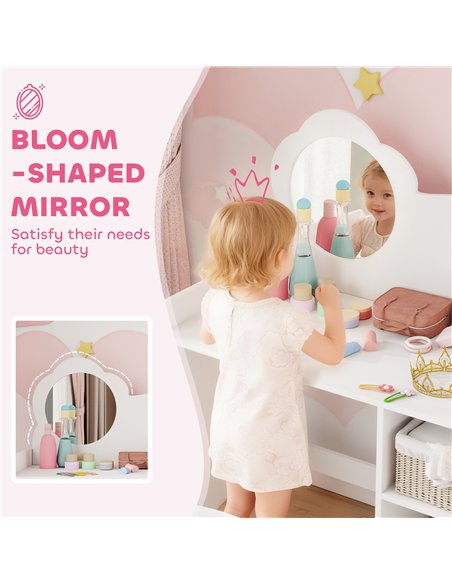 AIYAPLAY Kids Dressing Table with Mirror, Stool, Kids Vanity Table with Shelves, for Ages 3-8 Years, White - pic 176069 | FastDaddyshop