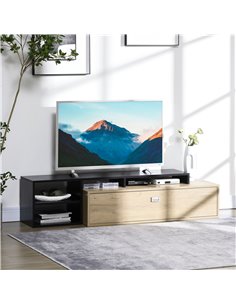 Homcom 1630mm TV Stand with Storage Shelves and Cupboard, Black & Natural 2
