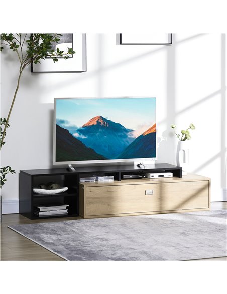 Homcom 1630mm TV Stand with Storage Shelves and Cupboard, Black & Natural - pic 17607 | FastDaddyshop