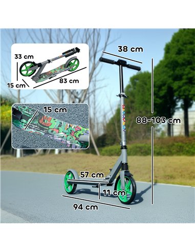 AIYAPLAY Foldable Kids Scooter with Adjustable Handlebar, 200mm Big Wheel, Rear Fender Brake, for Ages 6-12 Years, Green