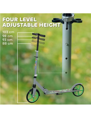 AIYAPLAY Foldable Kids Scooter with Adjustable Handlebar, 200mm Big Wheel, Rear Fender Brake, for Ages 6-12 Years, Green