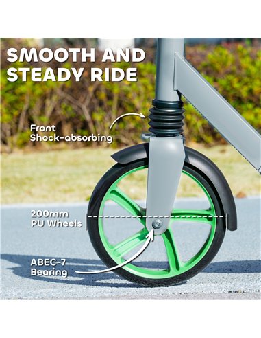 AIYAPLAY Foldable Kids Scooter with Adjustable Handlebar, 200mm Big Wheel, Rear Fender Brake, for Ages 6-12 Years, Green