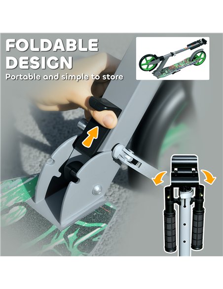 AIYAPLAY Foldable Kids Scooter with Adjustable Handlebar, 200mm Big Wheel, Rear Fender Brake, for Ages 6-12 Years, Green - pic 176079 | FastDaddyshop