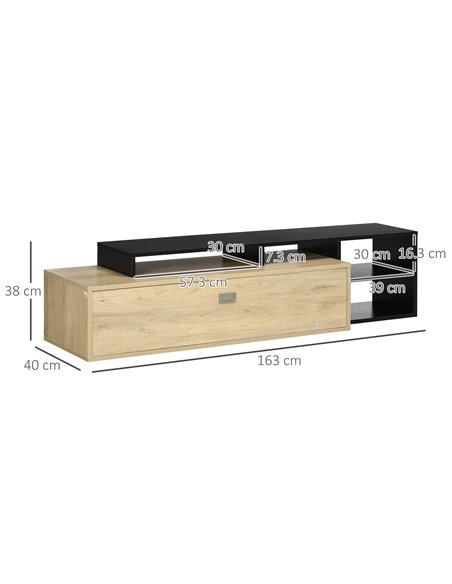 Homcom 1630mm TV Stand with Storage Shelves and Cupboard, Black & Natural - pic 17608 | FastDaddyshop