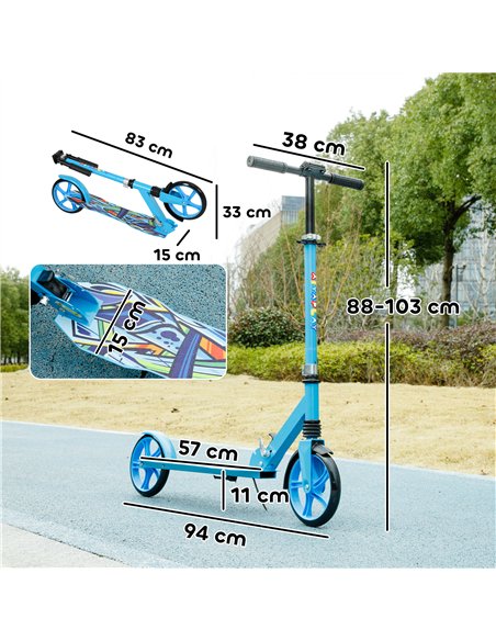 AIYAPLAY Foldable Kids Scooter with Adjustable Handlebar, 200mm Big Wheel, Rear Fender Brake, for Ages 6-12 Years, Blue - pic 176084 | FastDaddyshop