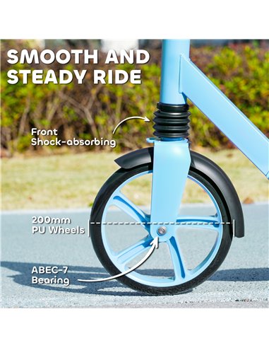 AIYAPLAY Foldable Kids Scooter with Adjustable Handlebar, 200mm Big Wheel, Rear Fender Brake, for Ages 6-12 Years, Blue