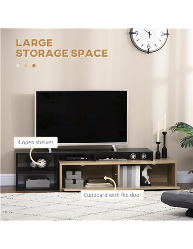 Homcom 1630mm TV Stand with Storage Shelves and Cupboard, Black & Natural