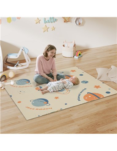 AIYAPLAY Space-Themed Baby Plat Mat Double Sided, Foldable, Water-Resistant for Outdoor/Indoor, 177 x 146 x 1.5cm