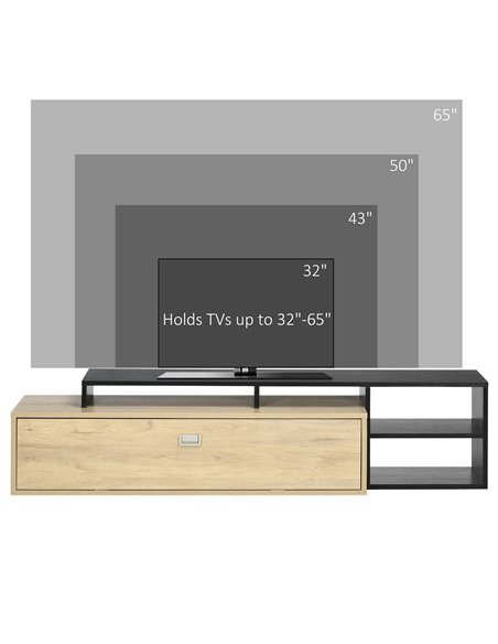 Homcom 1630mm TV Stand with Storage Shelves and Cupboard, Black & Natural - pic 17611 | FastDaddyshop