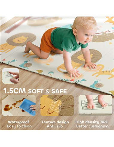 AIYAPLAY Animal-Themed Baby Plat Mat Double Sided, Foldable, Water-Resistant for Outdoor/Indoor, 177 x 146 x 1.5cm