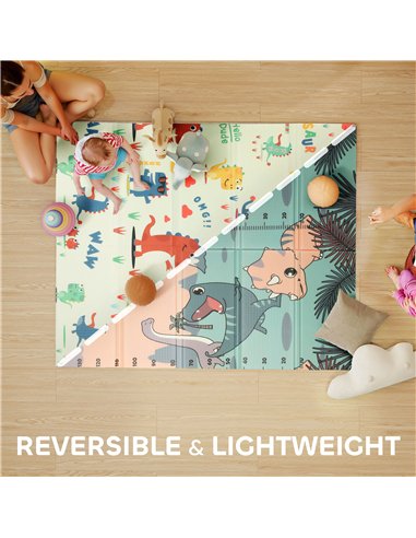 AIYAPLAY Dinosaur-Themed Baby Plat Mat Double Sided, Foldable, Water-Resistant for Outdoor/Indoor, 177 x 146 x 1.5cm