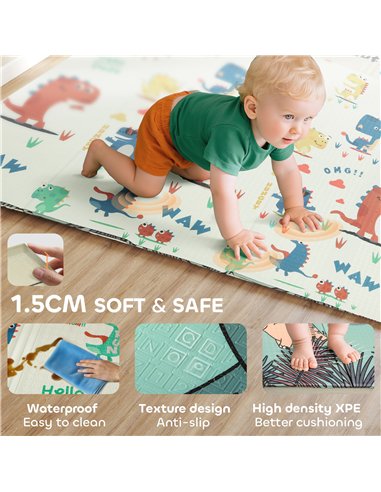 AIYAPLAY Dinosaur-Themed Baby Plat Mat Double Sided, Foldable, Water-Resistant for Outdoor/Indoor, 177 x 146 x 1.5cm