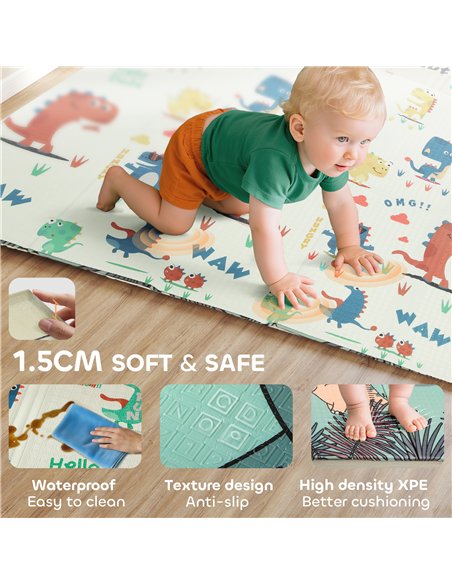 AIYAPLAY Dinosaur-Themed Baby Plat Mat Double Sided, Foldable, Water-Resistant for Outdoor/Indoor, 177 x 146 x 1.5cm - pic 176123 | FastDaddyshop