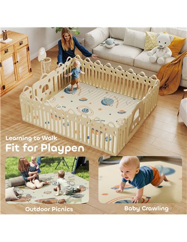 AIYAPLAY Baby Play Mat, Double Sideded Foldable Kids Crawling Mat, Reversible & Waterproof, Astronaut and Planet