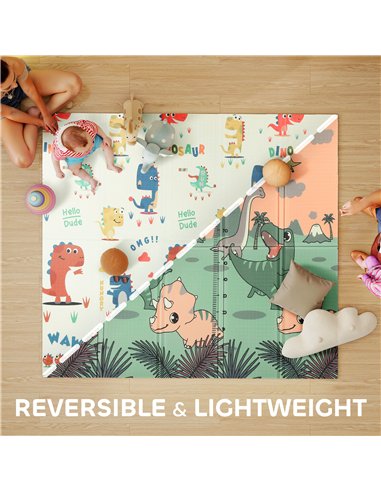 AIYAPLAY Baby Play Mat, Double Sideded Foldable Kids Crawling Mat, Reversible & Waterproof, Dinosaur
