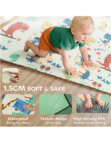 AIYAPLAY Baby Play Mat, Double Sideded Foldable Kids Crawling Mat, Reversible & Waterproof, Dinosaur
