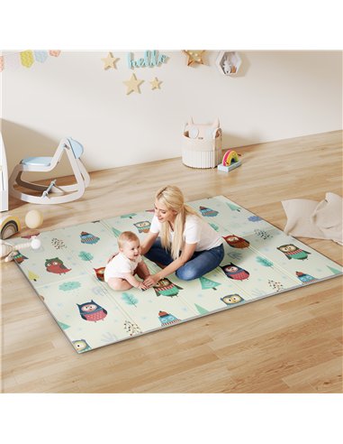 AIYAPLAY Foldable Baby Plat Mat Double Sided, Kids Floor Mat for Crawling, 200L x 150W cm, Car track and Owl Theme