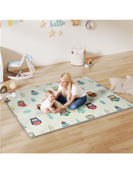 AIYAPLAY Foldable Baby Plat Mat Double Sided, Kids Floor Mat for Crawling, 200L x 150W cm, Car track and Owl Theme - pic 176146 | FastDaddyshop