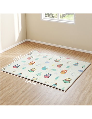 AIYAPLAY Foldable Baby Plat Mat Double Sided, Kids Floor Mat for Crawling, 200L x 150W cm, Car track and Owl Theme