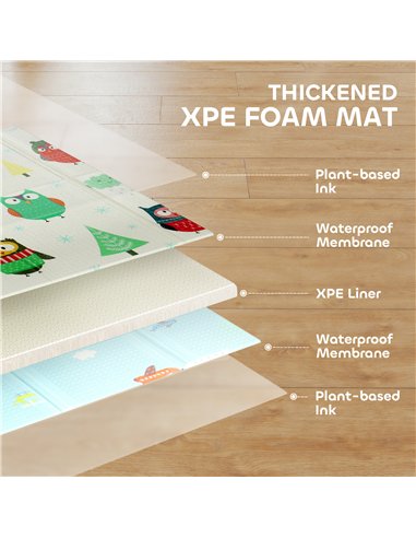 AIYAPLAY Foldable Baby Plat Mat Double Sided, Kids Floor Mat for Crawling, 200L x 150W cm, Car track and Owl Theme