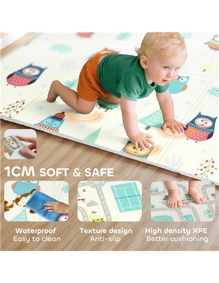 AIYAPLAY Foldable Baby Plat Mat Double Sided, Kids Floor Mat for Crawling, 200L x 150W cm, Car track and Owl Theme - pic 176149 | FastDaddyshop