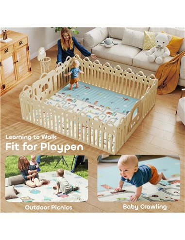 AIYAPLAY Foldable Baby Plat Mat Double Sided, Kids Floor Mat for Crawling, 200L x 150W cm, Car track and Owl Theme