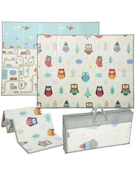 AIYAPLAY Foldable Baby Plat Mat Double Sided, Kids Floor Mat for Crawling, 200L x 150W cm, Car track and Owl Theme - pic 176153 | FastDaddyshop