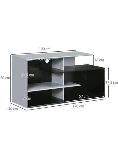 Homcom 1200mm TV Stand with Open Storage Shelves, Black & Grey