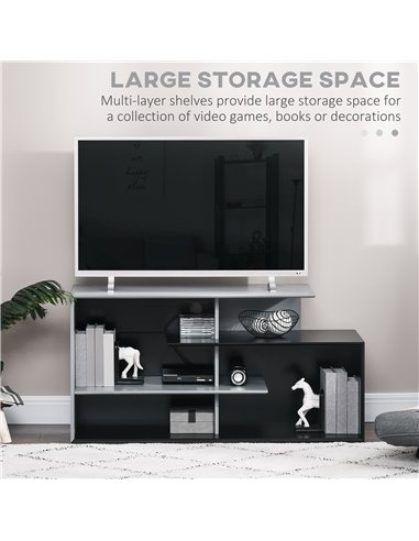 Homcom 1200mm TV Stand with Open Storage Shelves, Black & Grey