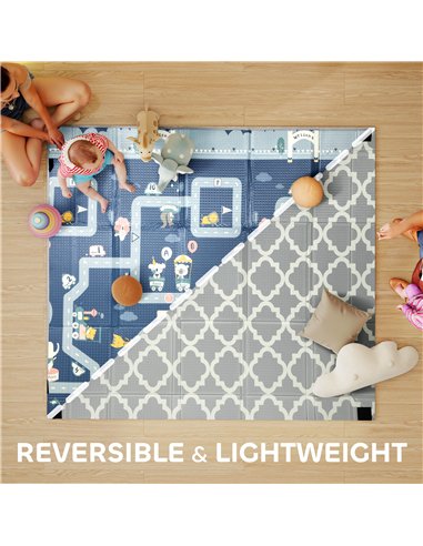 AIYAPLAY Foldable Baby Play Mat, Baby Playpen, Reversible Foam Playmat, Floor Mats for Toddlers, Traffic and Grey Diamond Theme