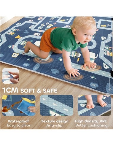 AIYAPLAY Foldable Baby Play Mat, Baby Playpen, Reversible Foam Playmat, Floor Mats for Toddlers, Traffic and Grey Diamond Theme