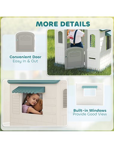 AIYAPLAY 5-in-1 Playhouse for Kids Outdoor Indoor with Basketball Hoop, Football Goal, Dartboard, Ring Toss for 2-5 Years, Beige