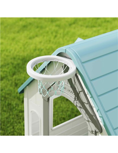 AIYAPLAY 5-in-1 Playhouse for Kids Outdoor Indoor with Basketball Hoop, Football Goal, Dartboard, Ring Toss for 2-5 Years, Beige - pic 176189 | FastDaddyshop