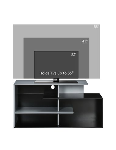 Homcom 1200mm TV Stand with Open Storage Shelves, Black & Grey