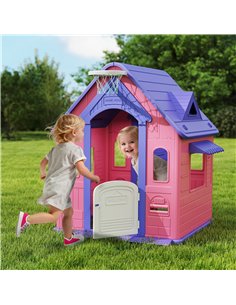 AIYAPLAY 5-in-1 Playhouse for Kids Outdoor Indoor with Basketball Hoop, Football Goal, Dartboard, Ring Toss for 2-5 Years, Pink 2
