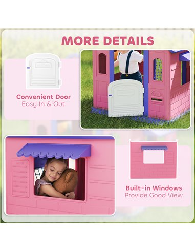 AIYAPLAY 5-in-1 Playhouse for Kids Outdoor Indoor with Basketball Hoop, Football Goal, Dartboard, Ring Toss for 2-5 Years, Pink