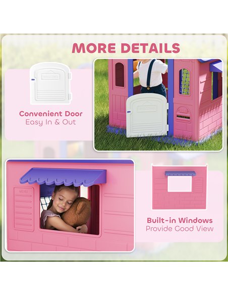 AIYAPLAY 5-in-1 Playhouse for Kids Outdoor Indoor with Basketball Hoop, Football Goal, Dartboard, Ring Toss for 2-5 Years, Pink - pic 176195 | FastDaddyshop