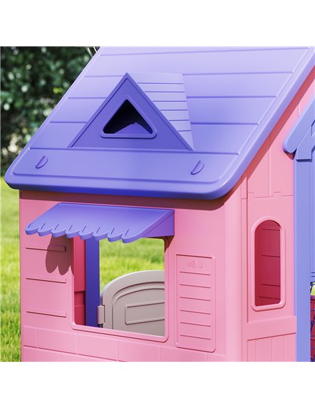 AIYAPLAY 5-in-1 Playhouse for Kids Outdoor Indoor with Basketball Hoop, Football Goal, Dartboard, Ring Toss for 2-5 Years, Pink - pic 176198 | FastDaddyshop