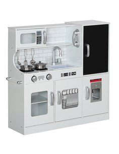 AIYAPLAY Pretend Play Kitchen, Kids Kitchen Playset, with Toy Phone, Chalkboard, Microwave, Cooking Stove, Sink, White